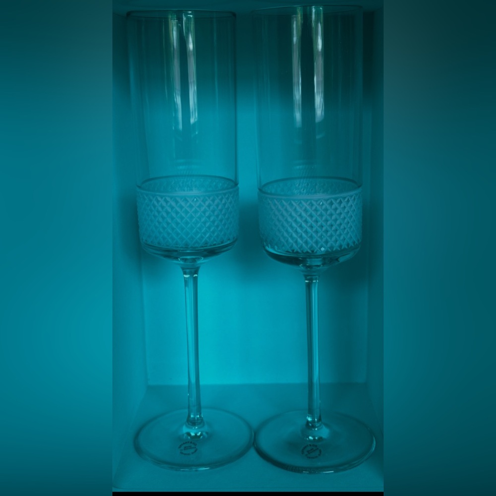 Tiffany&Co. Diamond point blue champagne glass, set of 2 - Picture 2 of 3